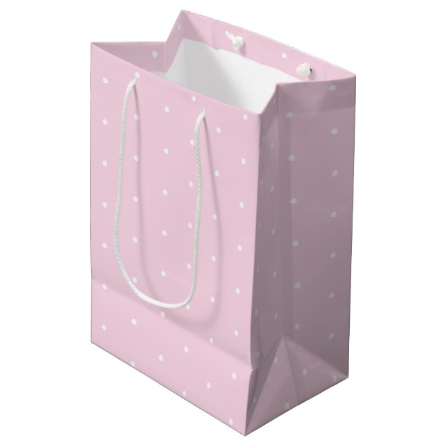 Tiny polka dots light pink white cute pattern medium gift bag (Front Angled)