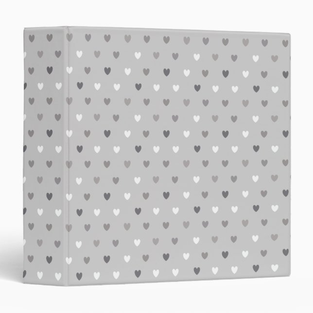 Tiny polka hearts in shades of gray 3 ring binder (Front/Spine)