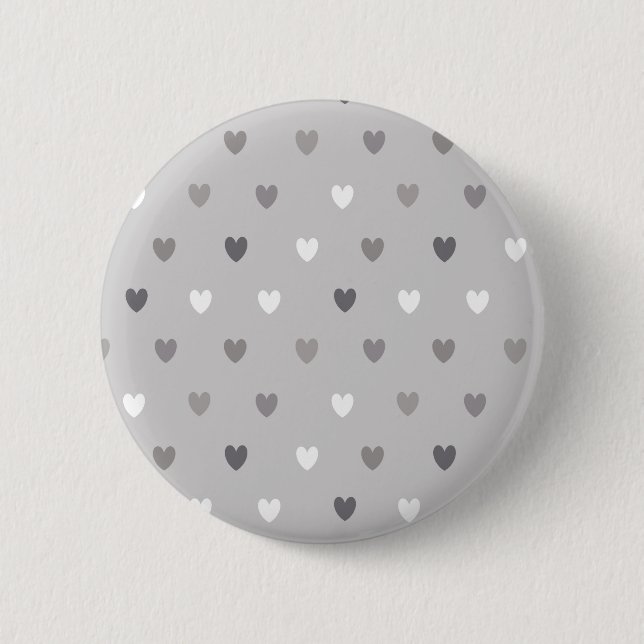 Tiny polka hearts in shades of gray button (Front)