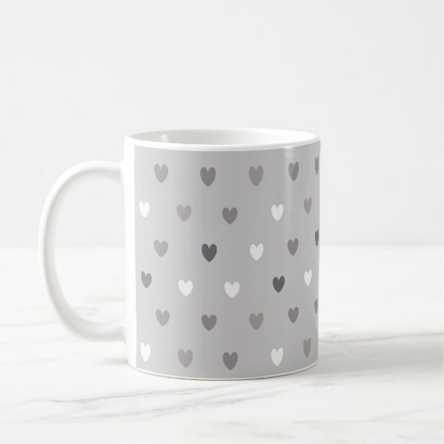 Tiny polka hearts in shades of gray coffee mug (Left)