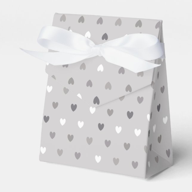 Tiny polka hearts in shades of gray favor boxes (Front Side)