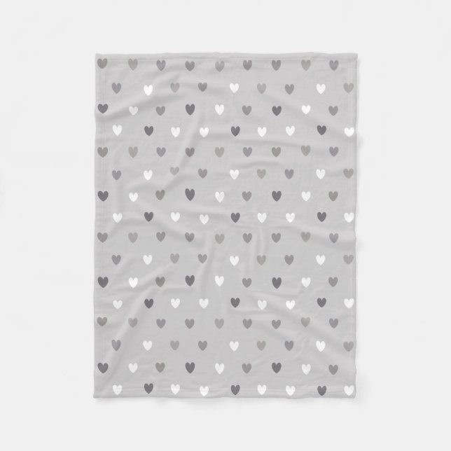 Tiny polka hearts in shades of gray fleece blanket (Front)