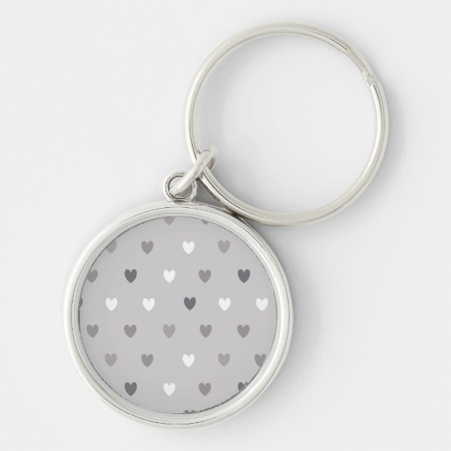 Tiny polka hearts in shades of gray keychain (Front)