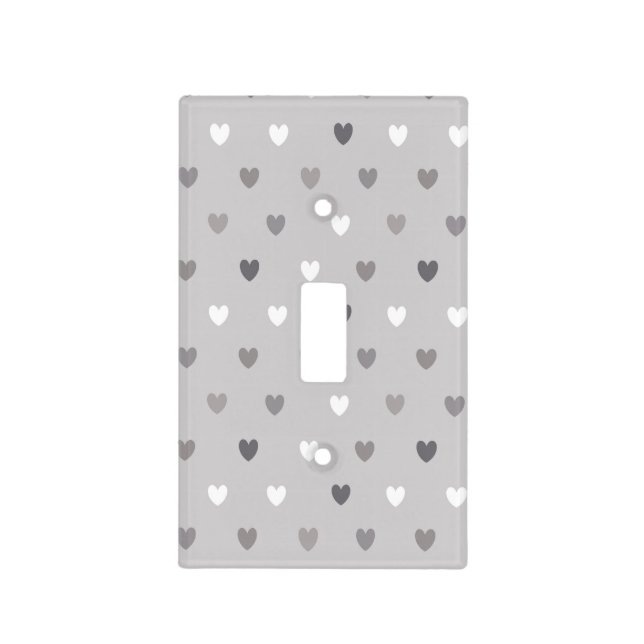 Tiny polka hearts in shades of gray light switch cover (Front)