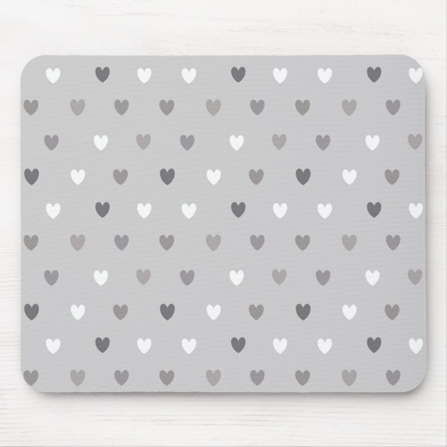 Tiny polka hearts in shades of gray mouse pad (Front)