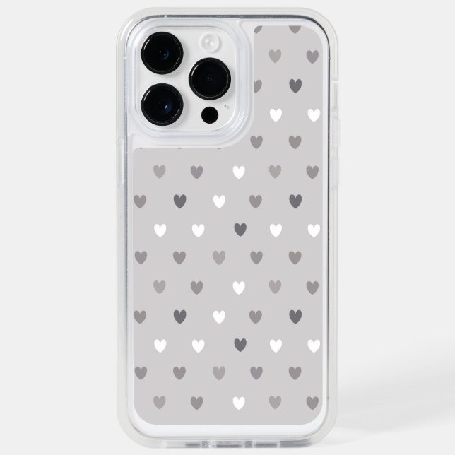 Tiny polka hearts in shades of gray otterbox iPhone case (Back)