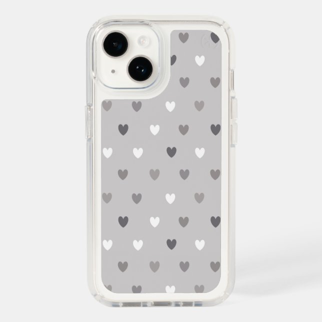 Tiny polka hearts in shades of gray speck iPhone case (Front)