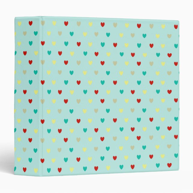 Tiny polka hearts on seafoam green 3 ring binder (Front/Spine)