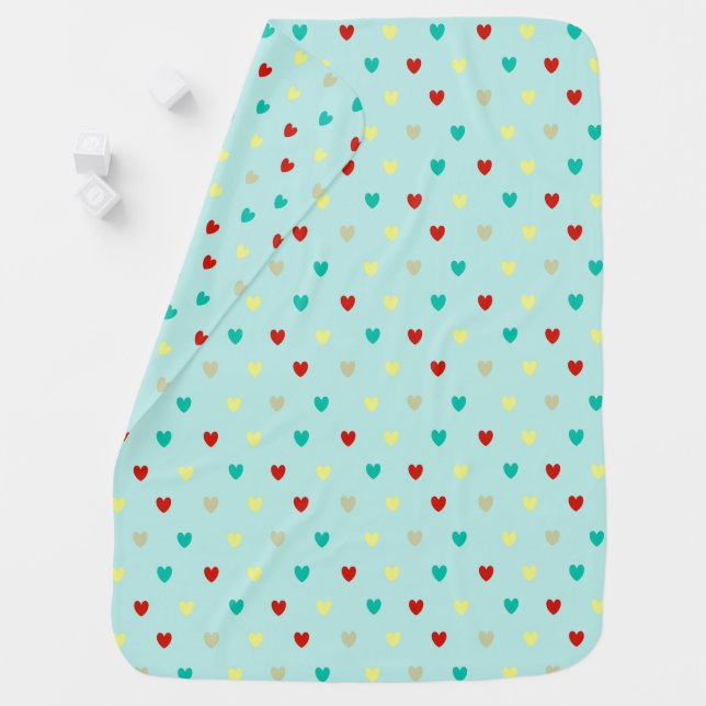 Tiny polka hearts on seafoam green baby blanket (In Situ)