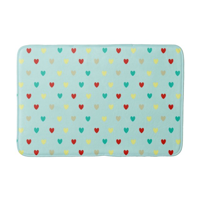 Tiny polka hearts on seafoam green bath mat (Front)