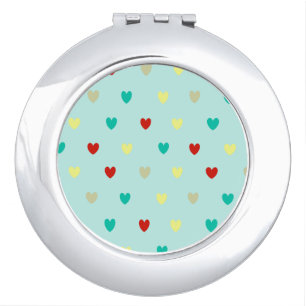 Tiny polka hearts on seafoam green compact mirror
