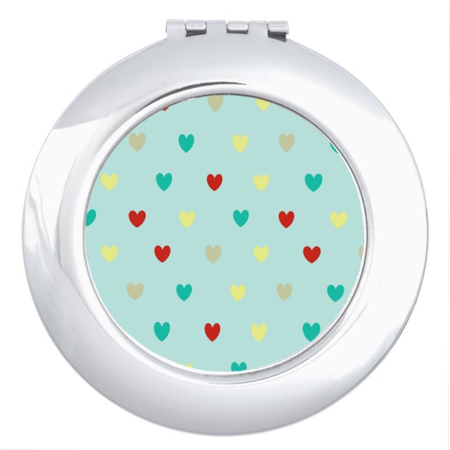 Tiny polka hearts on seafoam green compact mirror (Front)