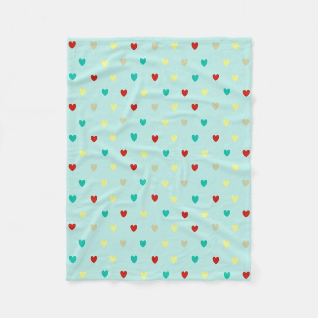 Tiny polka hearts on seafoam green fleece blanket (Front)