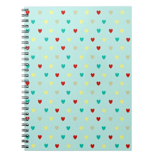 Tiny polka hearts on seafoam green notebook (Front)