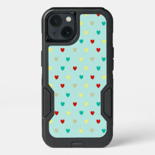 Tiny polka hearts on seafoam green iPhone 13 case