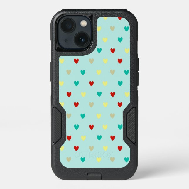 Tiny polka hearts on seafoam green otterbox iPhone case (Back)