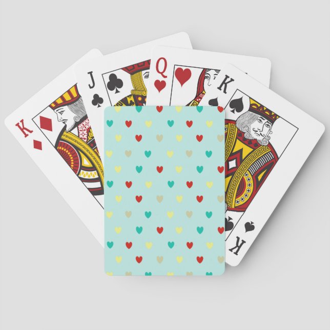 Tiny polka hearts on seafoam green poker cards (Back)