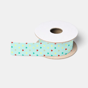 Tiny polka hearts on seafoam green satin ribbon