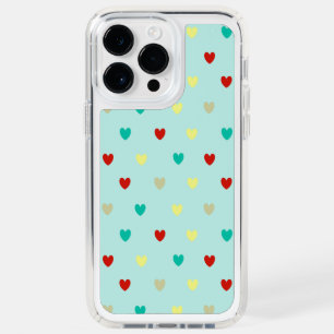 Tiny polka hearts on seafoam green speck iPhone 14 pro max case