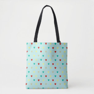 Tiny polka hearts on seafoam green tote bag