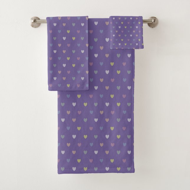 Tiny polka hearts on Ultra Violet Purple Bath Towel Set (Insitu)