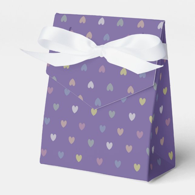 Tiny polka hearts on Ultra Violet Purple Favor Boxes (Front Side)