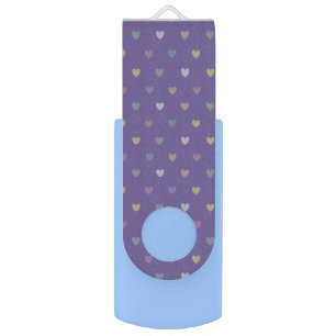 Tiny polka hearts on Ultra Violet Purple Flash Drive