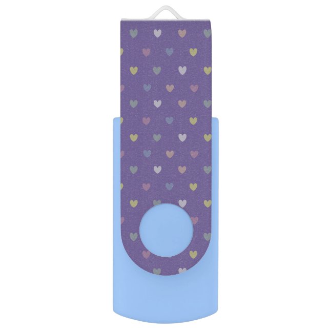 Tiny polka hearts on Ultra Violet Purple Flash Drive (Front Vertical)