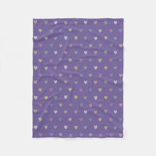 Tiny polka hearts on Ultra Violet Purple Fleece Blanket (Front)