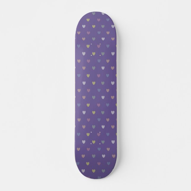 Tiny polka hearts on Ultra Violet Purple Skateboard (Front)