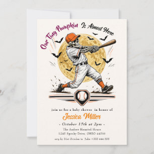 Tiny Pumpkin Halloween Baseball Skeleton  Invitation
