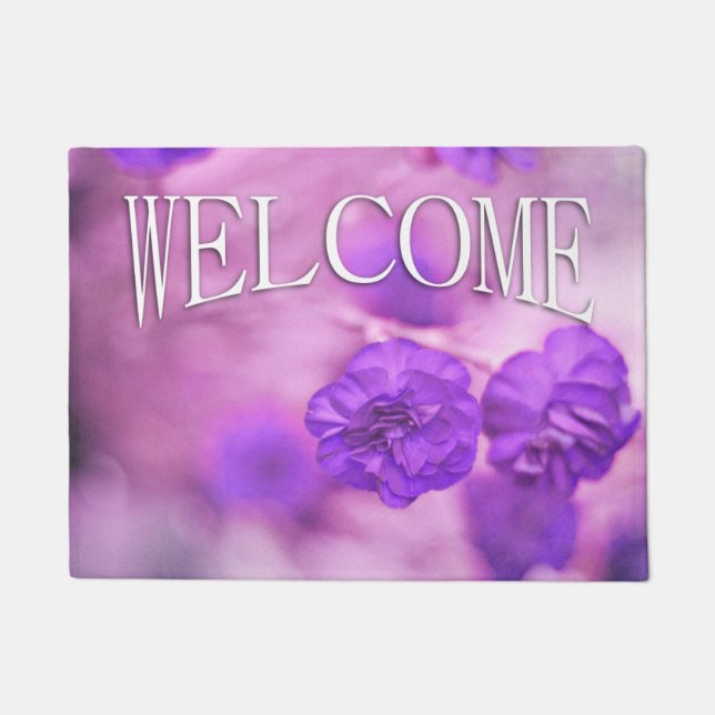 Tiny Purple Flowers Welcome Doormat (Front)