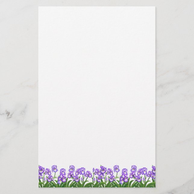 Tiny Purple Iris Flowers Stationery (Front)