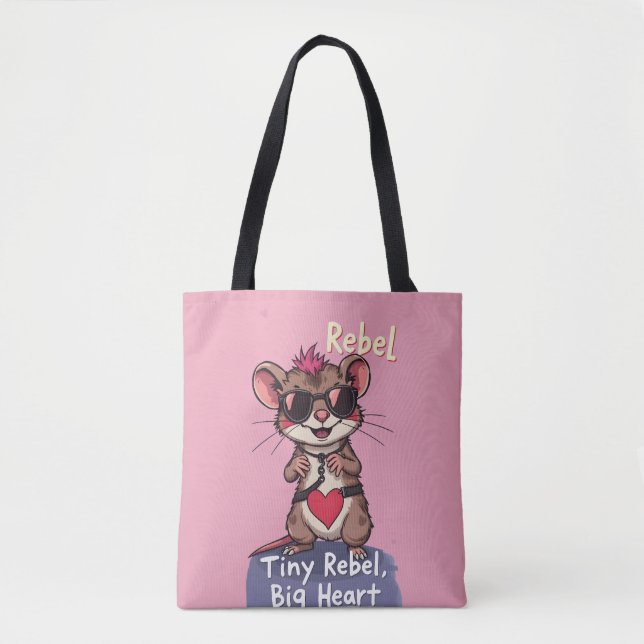 Tiny Rebel Big Heart – Cute Punk Mouse Tote Bag (Front)