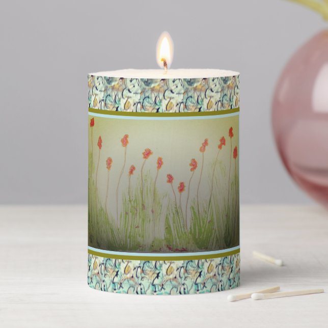Tiny Red Flowers  Pillar Candle (In Situ)