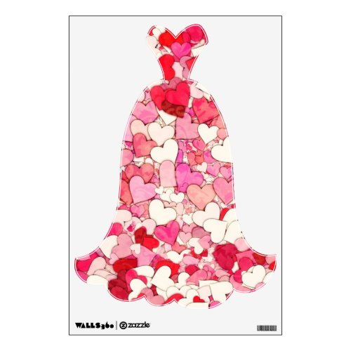 Tiny Red Pink and Cream Hearts Wedding Gown Wall Sticker