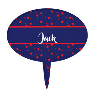 Tiny red stars on blue cake topper