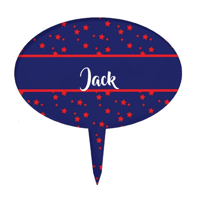 Tiny red stars on blue cake topper (Front)