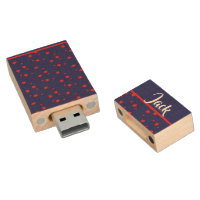 Tiny red stars on blue wood flash drive