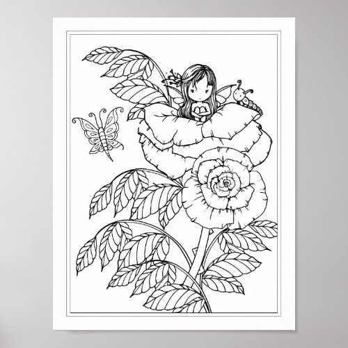 Tiny Rose Fairy Cute Fantasy Coloring Poster