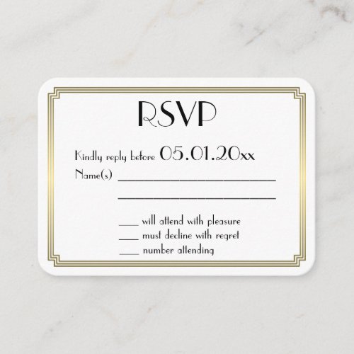 Tiny Round Gatsby Art Deco Gold Wedding RSVP Enclosure Card