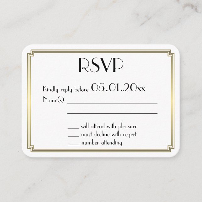 Tiny Round Gatsby Art Deco Gold Wedding RSVP Enclosure Card (Front)