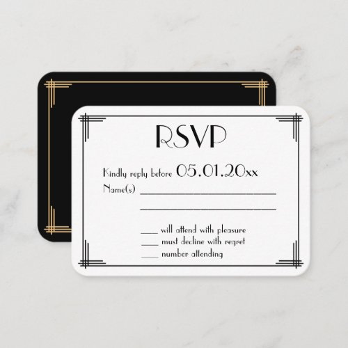 Tiny Round Great Gatsby Art Deco Wedding RSVP Enclosure Card