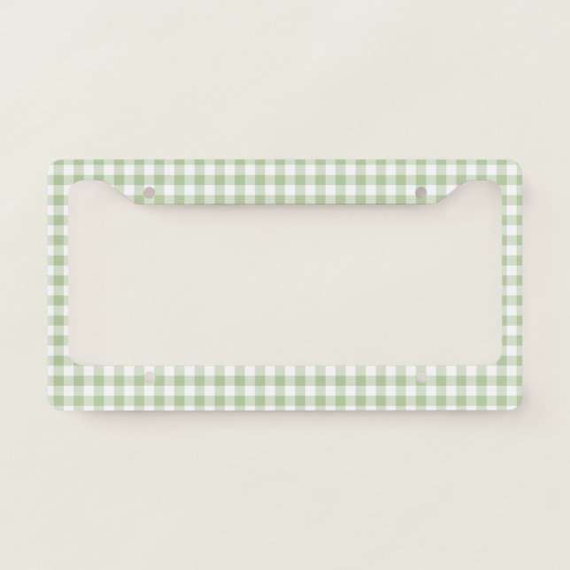 Tiny Sage and White Gingham License Plate Frame (Front)