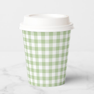 Tiny Sage and White Gingham Paper Cups