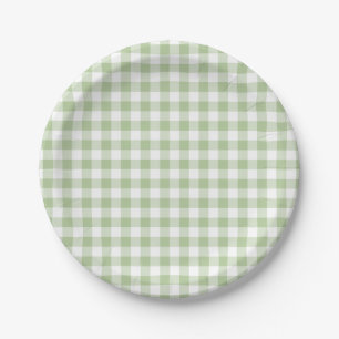Tiny Sage and White Gingham Paper Plates