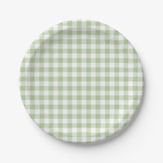 Tiny Sage and White Gingham Paper Plates