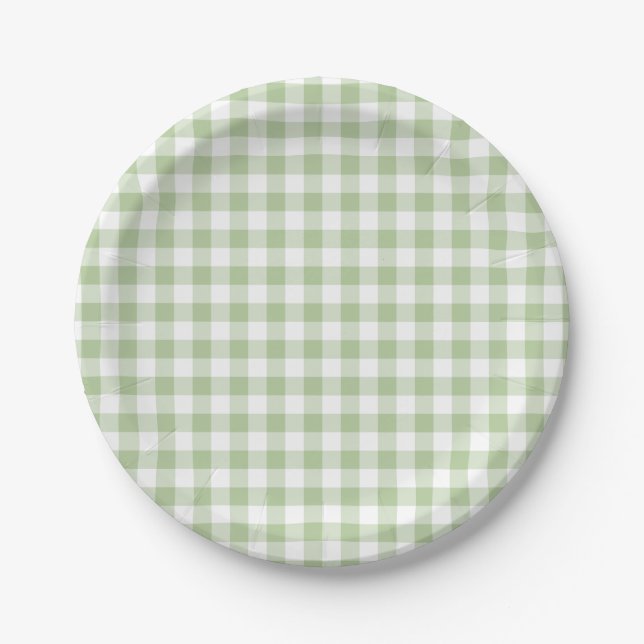 Tiny Sage and White Gingham Paper Plates (Front)