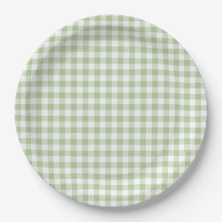 Tiny Sage and White Gingham Paper Plates