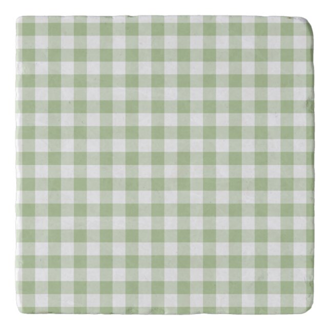 Tiny Sage and White Gingham Trivet (Front)
